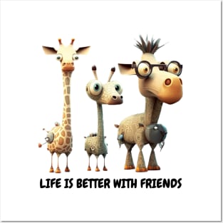 Life is Better with Friends Graphic, Cute Animal Friends Design, Giraffe Lover, Best Friends, Loving Life Posters and Art